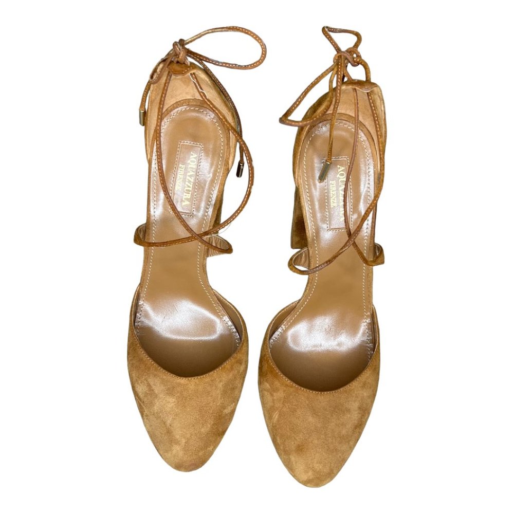 Aquazzura Karlie High Heel Suede Block Heel Pump - Picture 6 of 11